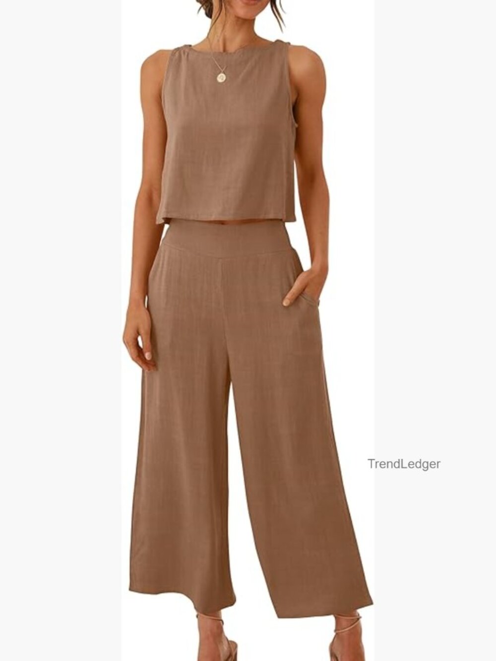 Sleeveless Crop Top & Capri Wide Leg Pants Lounge Set
